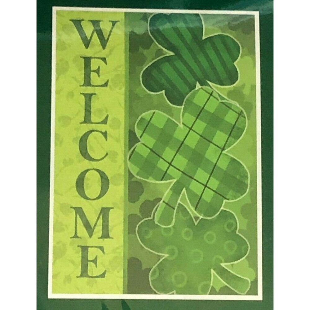 St. Patrick's Day Welcome Shamrocks Irish Garden House Flag Banner Green 28x40"